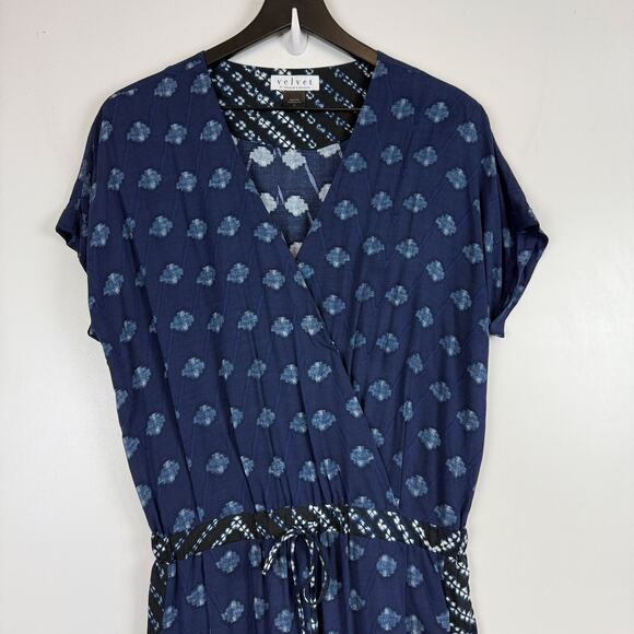 Velvet by Graham & Spencer Cady Slim Leg Ikat Jumpsuit Blue Rayon - S - Picture 2 of 9